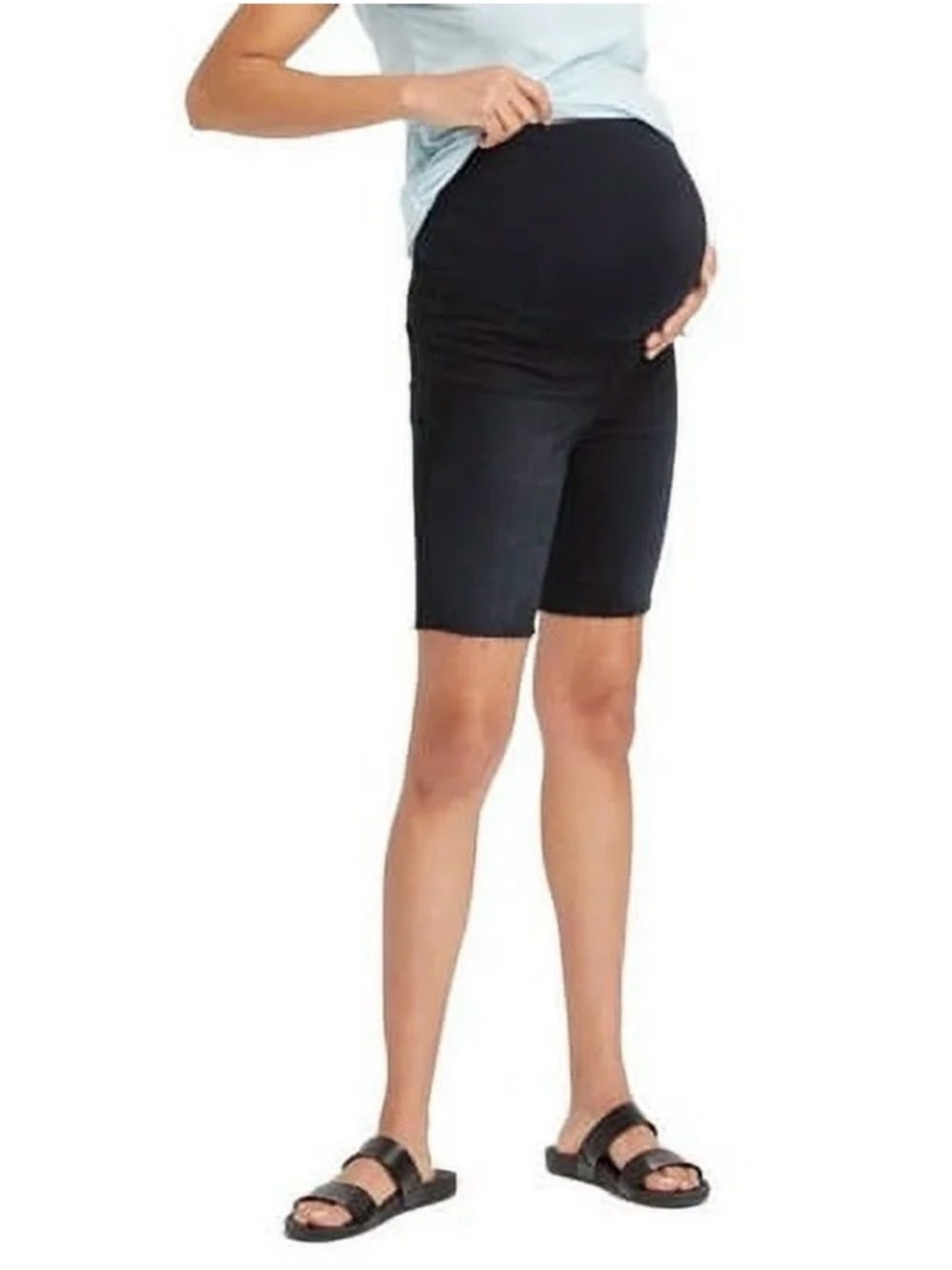 Isabel Maternity Denim Shorts Size 12 Black Bermuda Raw Hem Stretch NWT
